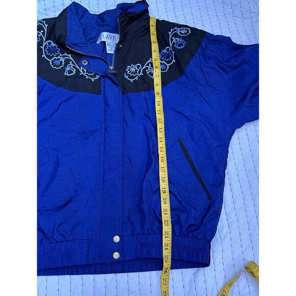 Vintage Lavon Windbreaker Navy Blue Embroidered Flowers Medium Jacket 90s - Picture 11 of 13